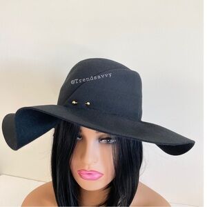 Anthropologie San Diego Hat Company Black Wool Wide Brim Hat NWT Chic